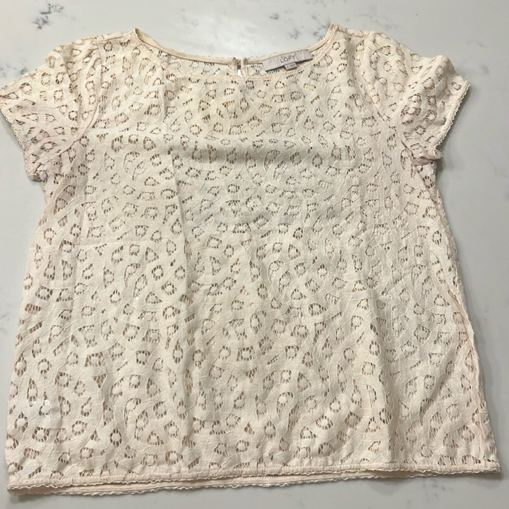 LOFT Lace Short Sleeve Blouse